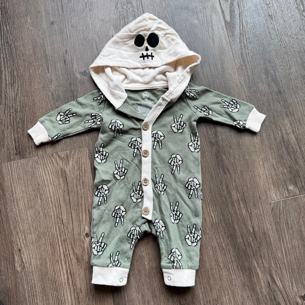 Baby Boy 3 Months Halloween Skeleton Hooded Romper Outfit Groovy Peace Infant PJ